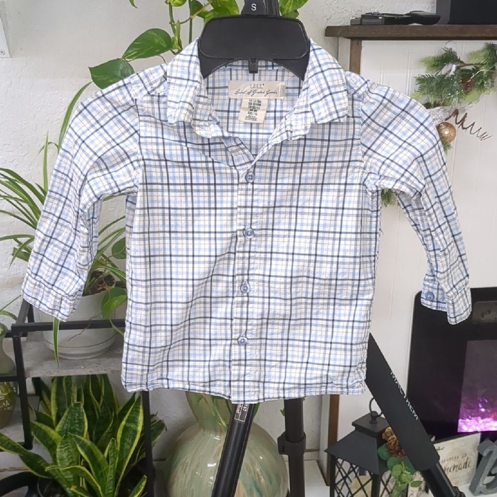 The Children's Place Blue and White Plaid Button Down Shirt, 12-18M